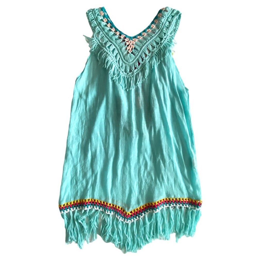 Ucho Bali Sarongs Turquoise Crochet Beach Cover Up With Multi Color Pop Poms - Picture 3 of 10